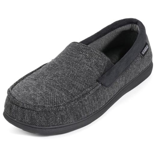 Men's Moc-Toe Slippers Loafer House Shoes Indoor Outdoor Memory 10 Knit Black-image