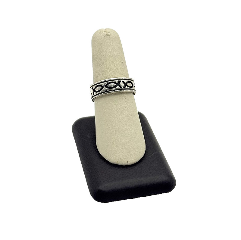 925 Sterling Silver Christian Ichthys Fish Band - Ring Size 8.75