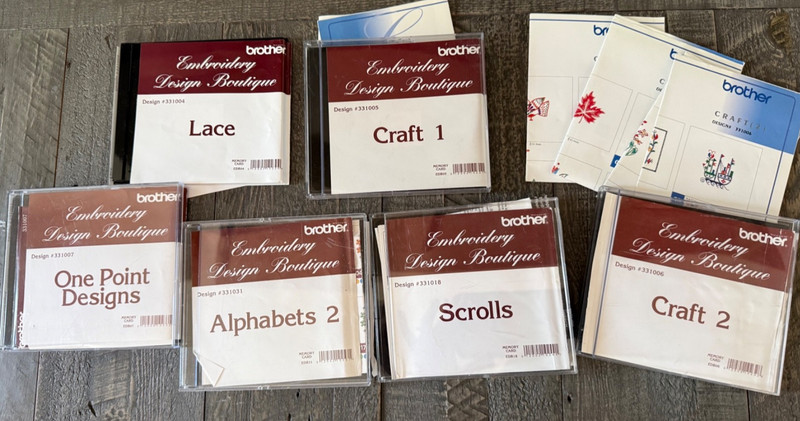 Brother Embroidery Design Cards Lot of 6 Craft 1 & 2 Scrolls Lace Alphabets 2