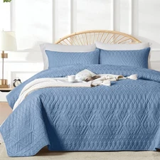 akkialla Twin Quilt Set, Boho Style in a Solid Color, Bluish Grey Lightweight
