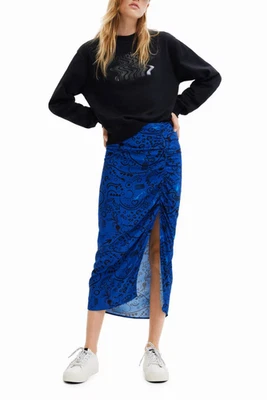 Desigual Damen Rock Blau Viskose Midi Seitenschlitz Gr. S 36 22WWFW09 - Bild 1 von 4