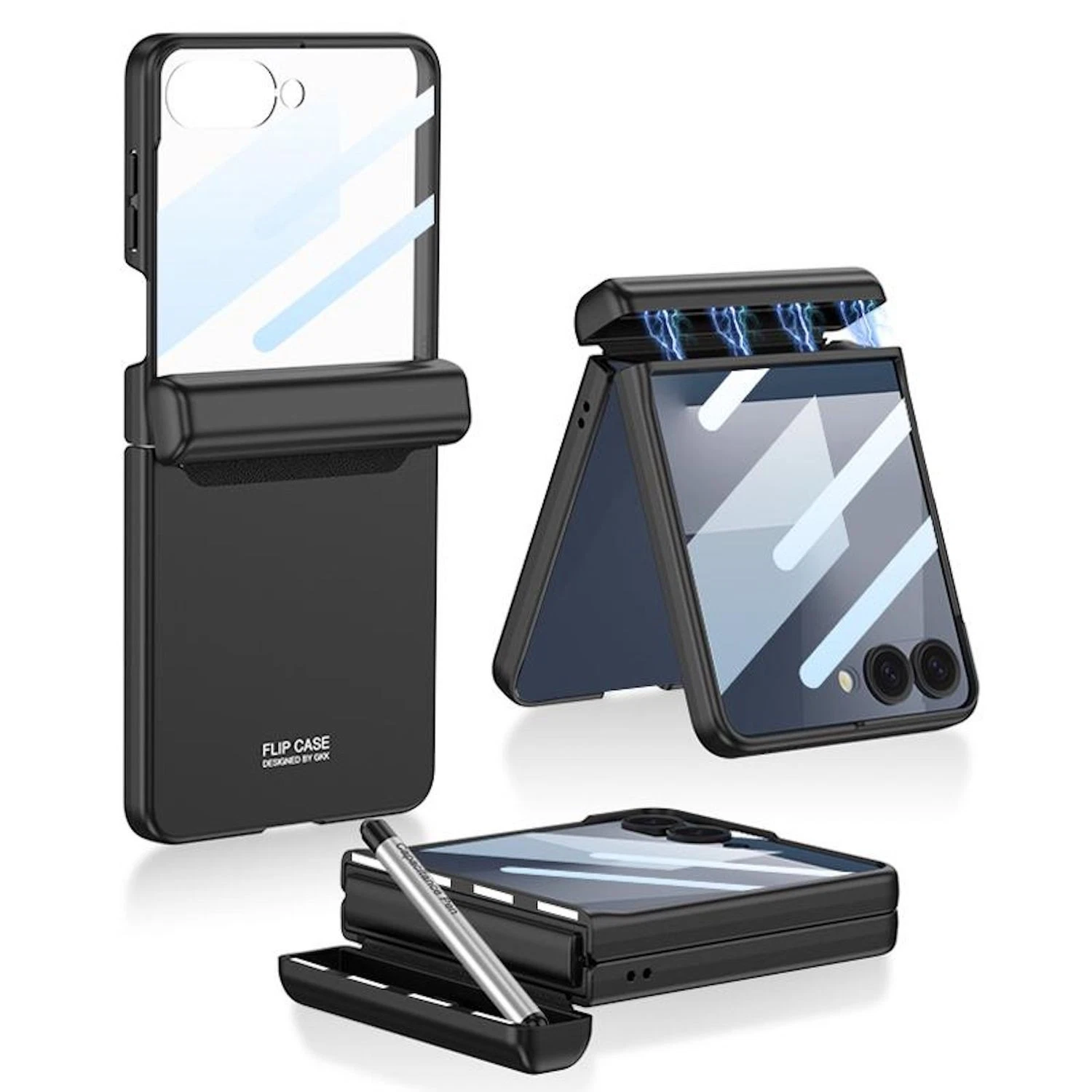 For Samsung Galaxy Z Flip7 GKK Built-in Case with Pen Pocket + Pen Black