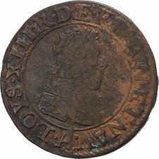 [#1510901] France, Louis XIII, Double Tournois, 1627, Paris, Copper, VF, Gadoury