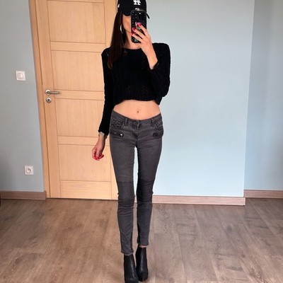 ZARA Skinny Jeans Damen S Grau Biker Style Low Rise Stretch Zip Knöchel Slim Fit  