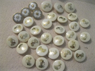 34  White Mid Century Buttons Gold Design Vintage Auto Thirty  5/8'' Three 3/4''