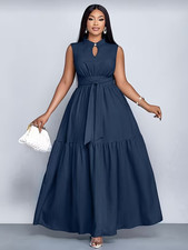 PLUS SIZE SLEEVELESS BUTTON‑FRONT BELTED ELEGANT DRESS CROSS‑BORDER 2XL 4XL 5XL