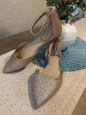 Copper Key Rose Gold Women s Glitter Zipper Flat Shoes Size 8.5 Rhinestone Ankle