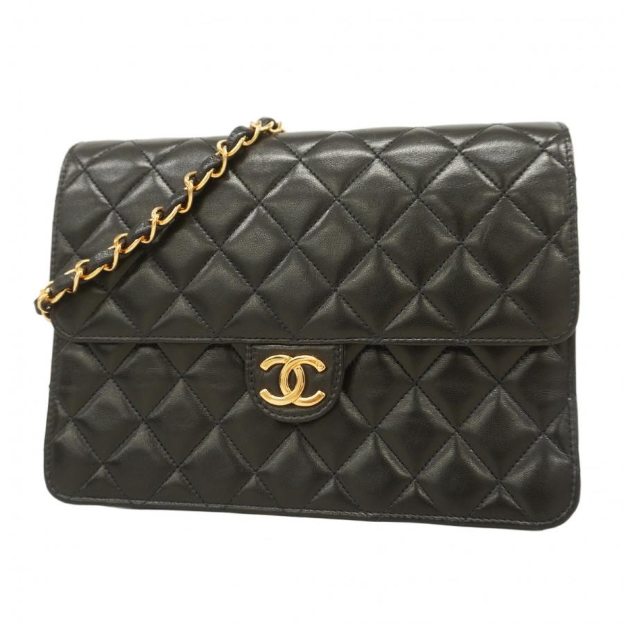 CHANEL Black Matelasse Quilted Lambskin Chain Shoulder Bag