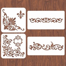INFUNLY 4PCS Corner Stencils for Painting Vintage Flower