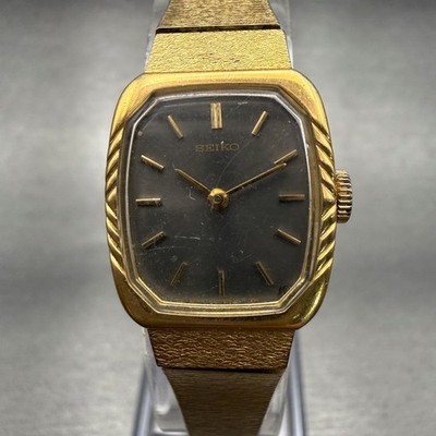 Seiko Watch Women 19mm Gray Dial Gold Tone Rectangle 1100-5509 Vintage Works
