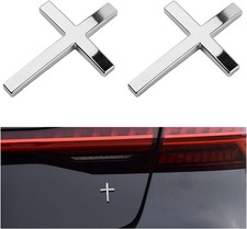 2PCS Individual Jesus Cross for Car Decal Emblem,3D Metal Silver Silver