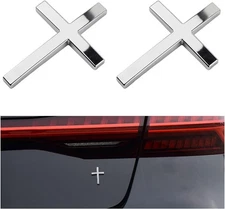 2PCS Individual Jesus Cross for Car Decal Emblem,3D Metal Silver+Silver 