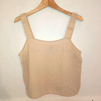 Primark Damen Top Beige Größe UK 14 Leinen Crop Minimalistisch Granola Boho Lagenlook