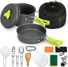 15pcs Camping Cookware Mess Kit,Non-Stick Lightweight Pots Set Portable Outdoor 