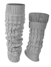 Winter Fleece Lined Leg Warmers for Women Knit Soft Gray Cable Knit Pattern