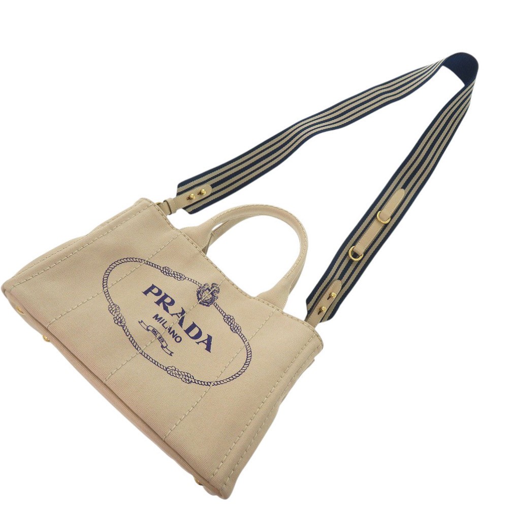 Excellent Condition Prada Canapa Mini 1BG439 Canvas Beige Navy Tote Bag 0800 PRA thumbnail 3