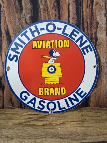 VINTAGE ''SMITH-O-LENE GASOLINE'' PUMP PLATE PORCELAIN SIGN 12"