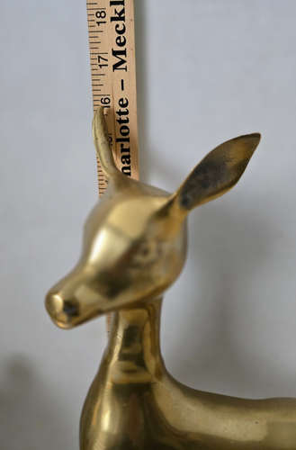 Pair Brass Deer Doe Fawn Large Mid Century Modern 15 3/4/ 8 1/4" - Picture 13 of 13