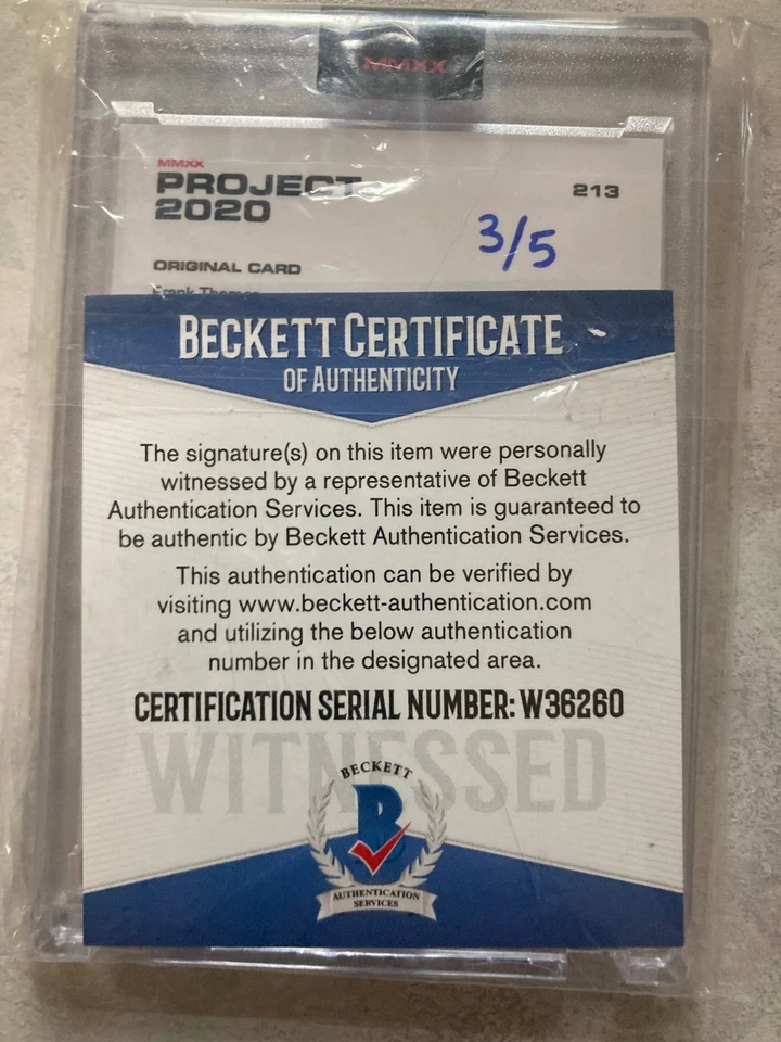 PROJECT 2020 TOPPS FRANK THOMAS AUTO BAS BECKETT COA 3/5 ART BY Saladeen - Image 2 of 2