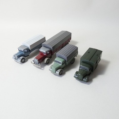 4 Wiking Trucks. HO Maßstab 1:87. Unbenutzte Modelle von 1976. Opel-Blitz & Mercedes.