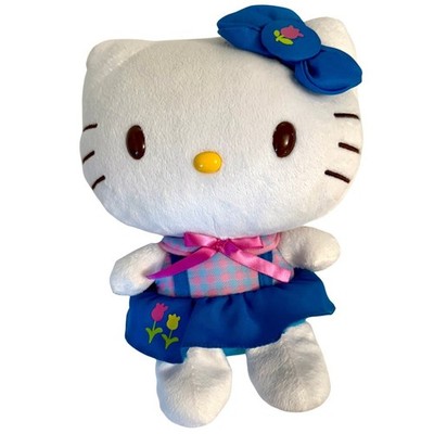 HELLO KITTY Sanrio Plush Doll Blue Dress Flower Bow Stuffed Animal Toy Cute 11''