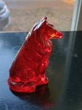 OBO VTG Mosser Art Glass RUBY RED Border Collie Sheltie Dog GLOWS IN THE SUN