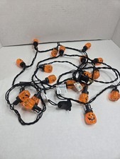 Vintage Halloween Decor Plastic String Lights Orange Pumpkin Jack O Lantern