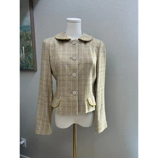 Vintage Rina Rossi Yellow & Cream Tweed Blazer Jacket Women’s Size 8 Made in USA