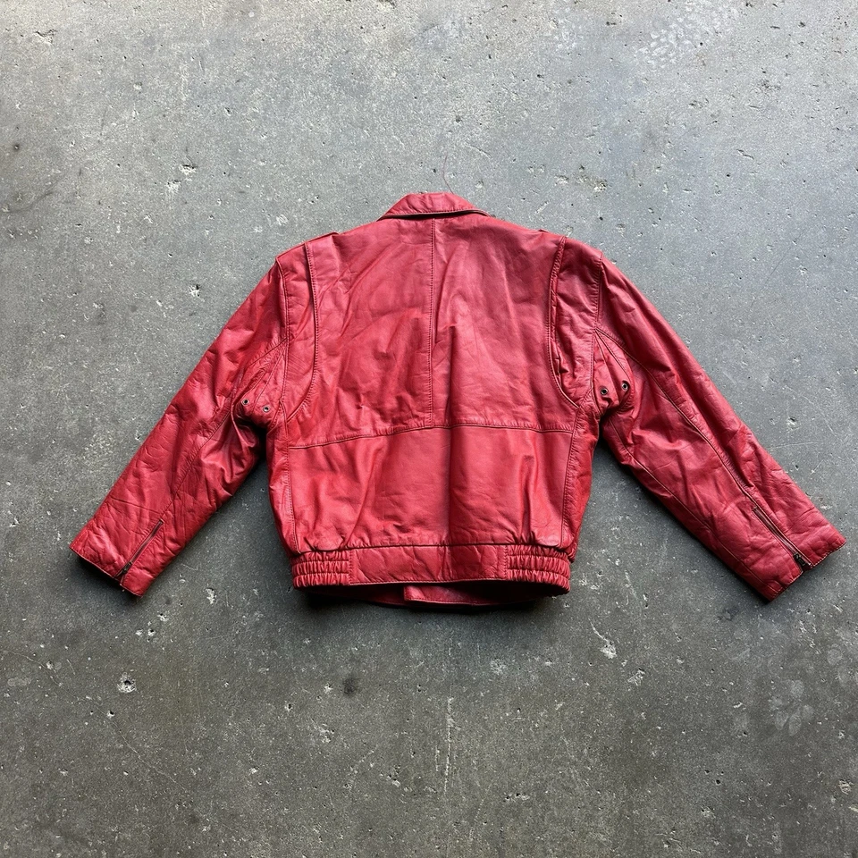 Chaqueta de Moto de Cuero Rojo Niebla Londres De Colección Rara Para Mujer 12 Hecha en Corea Años 80 Foto 2 de 4