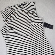 NWT TOMMY HILFIGER Women's Size 4 Black White Striped Sleeveless Midi Dress