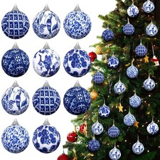 12 Pcs Christmas Chinoiserie Ball Ornaments Blue and White Chinoiserie Tree D...