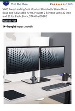 VIVO Dual Monitor Desk Stand Adjustable Mount w/ Glass Base Stand-V002FG