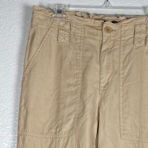 Banana Republic Sz 8L Paperbag Pants Linen Blend Adjustable Button Ankle Beige - Picture 3 of 12