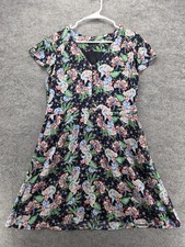 J Crew Dress Womens Size 6 Black Floral Short Sleeve Viscose Boho Zip Casual