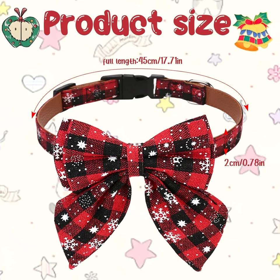 Collare Natalizio Cane Con Fiocco Tenuta Regolabile Collare Cane Plaid Classico - Immagine 2 di 4