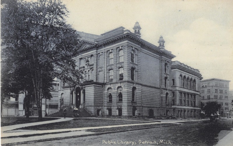 Detroit MI   Public Library   UDB  B/W Rotograph Postcard UNP0STED EXCL *