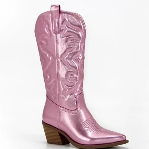Women's Boot Mid Sleeve Solid Tone Pointed Tip Fashion Thick Heel Boots