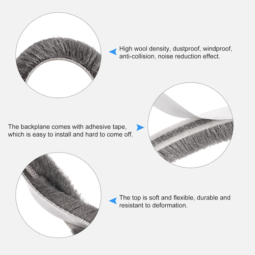 Adhesive Brush Seal Weather Stripping (5/16"X9/32"X16.4Ft), Door Brush Strip - Picture 4 of 12