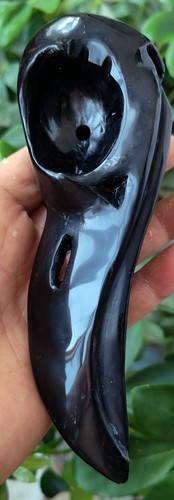 303g Natural Obsidian Carved crow Skull Crystal Raven Obsidian Skull Reiki Gift - Picture 4 of 15
