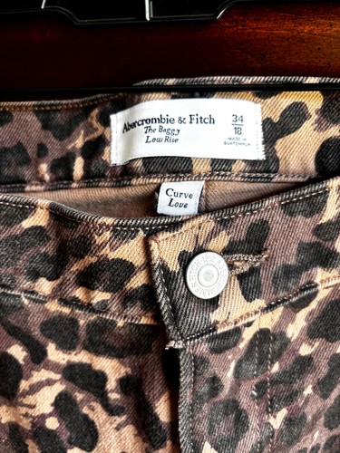 Abercrombie & Fitch Curve Love Jeans 34 Leopard Print Low Rise Baggy - Picture 3 of 9