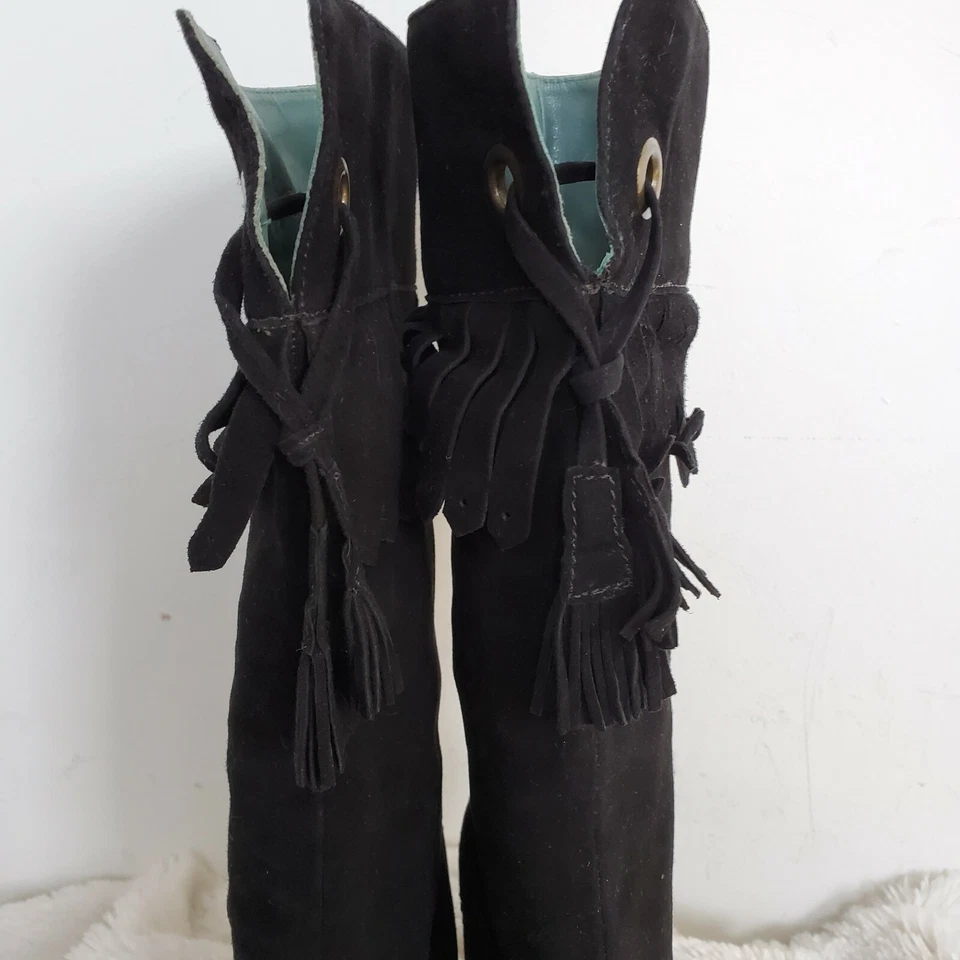 Nicole Miller Botas Negras Gamuza Flecos Borla 6.5 Foto 4 de 4