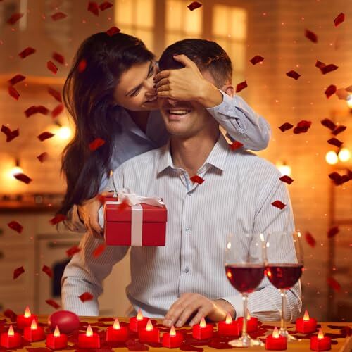 4000 Pcs Artificial Rose Petals with 24 Pcs Led Tea Lights Candles Flameless - Afbeelding 6 van 8