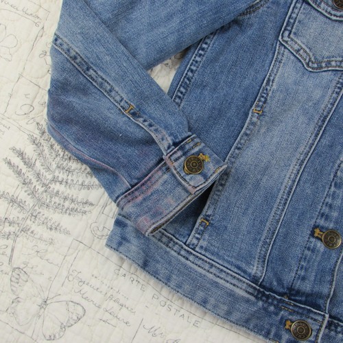 EUC J. Crew Crewcuts Girls RAINBOW Stretch Button Blue Denim Jean Jacket size 8 - Picture 5 of 6