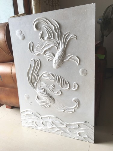 Original oil painting, koi fish painting,3D painting,Heavy texture,framed - Picture 2 of 10