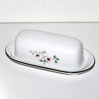 Pfaltzgraff Winterberry Covered Butter Dish stoneware white green floral ceramic