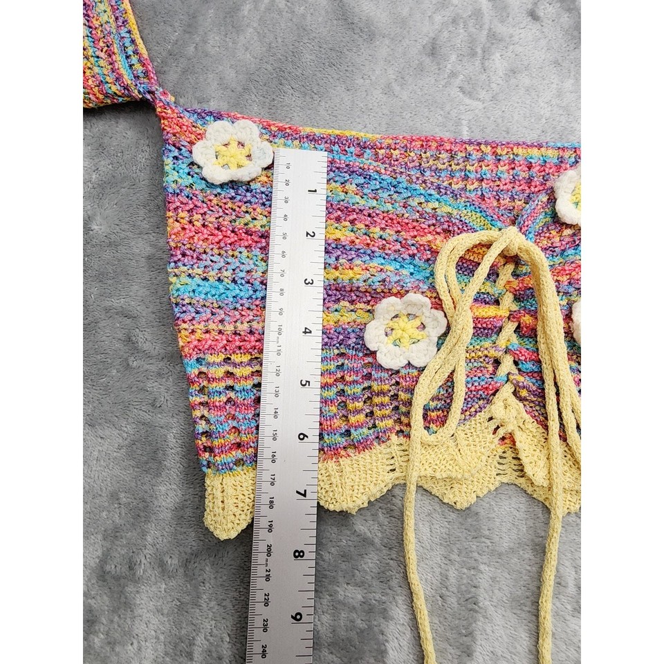 Cider Floral Lace Up Knit Crop Top Size M Multicolor Spacedye Marled