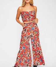 Free People NWT Small Gorgeous Two Piece Floral Print Pant Top Set NEW Size 4