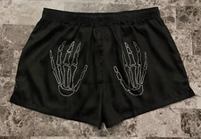 NWT VICTORIA'S SECRET PINK LINE BLACK SILVER SKELETON HANDS BOXER SLEEP SHORTS