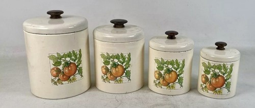 4er Set (8 Stück) Ransburg Blech Tomaten auf Weinrebe Kanister Glas Set