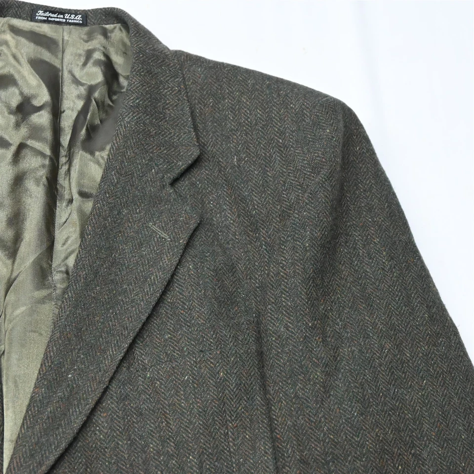 Blazer Abrigo Deportivo Chaqueta De Colección Hecho en EE. UU. 48R Verde Oscuro Lana Espiga Tweed Para Hombres Foto 2 de 4